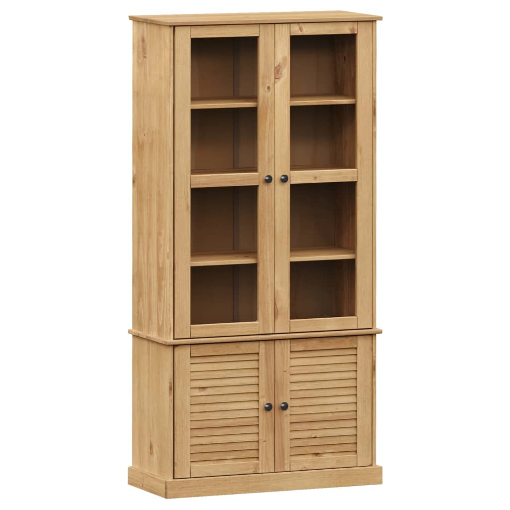 VIGO üvegvitrines tömör fenyőfa éjjeliszekrény 85x35x170 cm