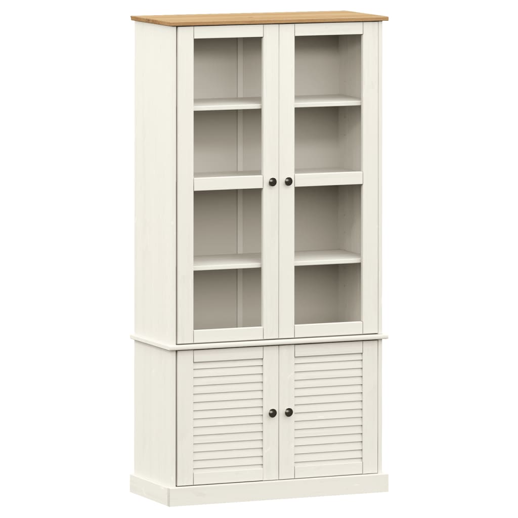 VIGO fehér üvegvitrines tömör fenyőszekrény 85x35x170 cm