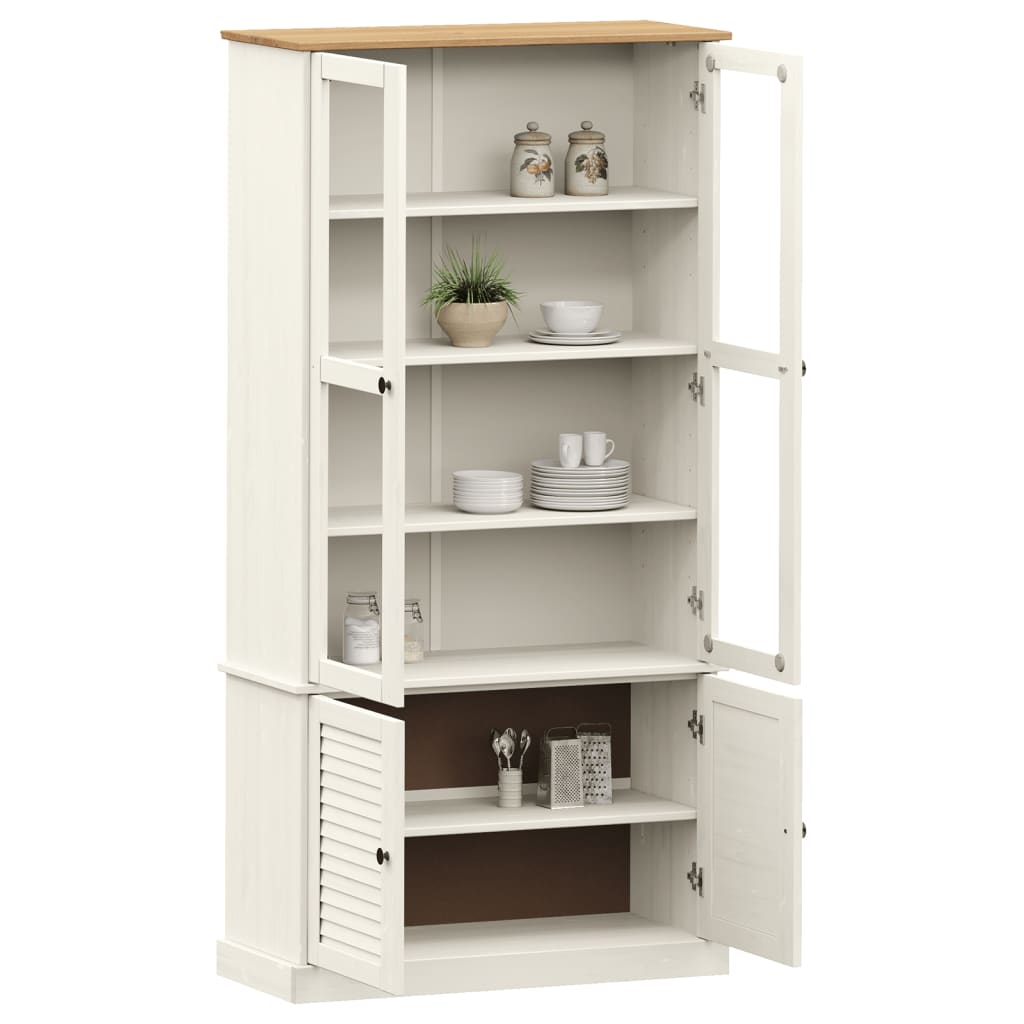 VIGO fehér üvegvitrines tömör fenyőszekrény 85x35x170 cm