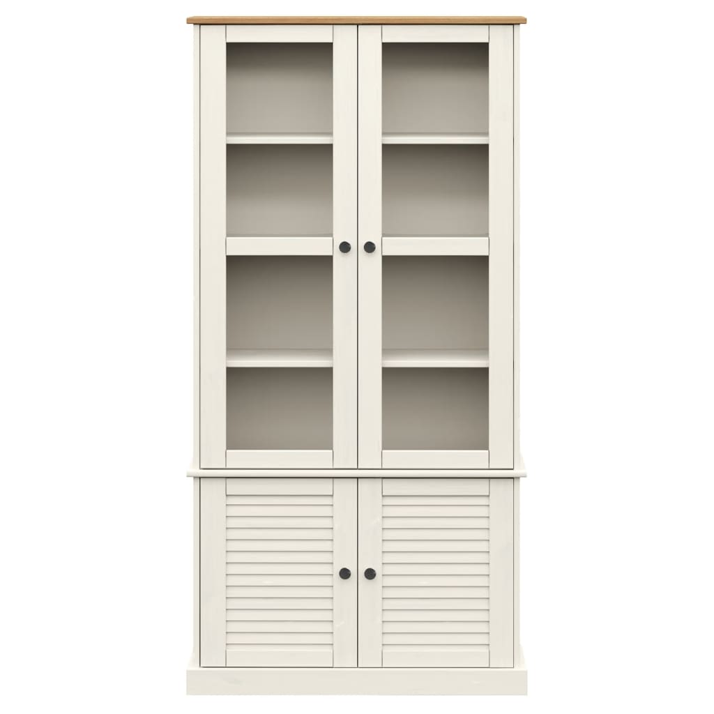 VIGO fehér üvegvitrines tömör fenyőszekrény 85x35x170 cm