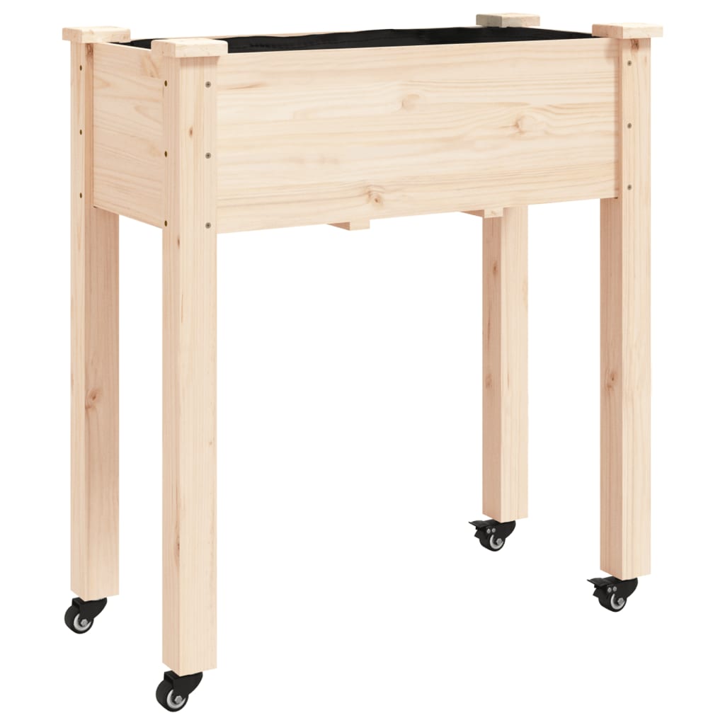 tömör fenyőfa kerekes ültetőláda béléssel 71 x 37 x 80 cm