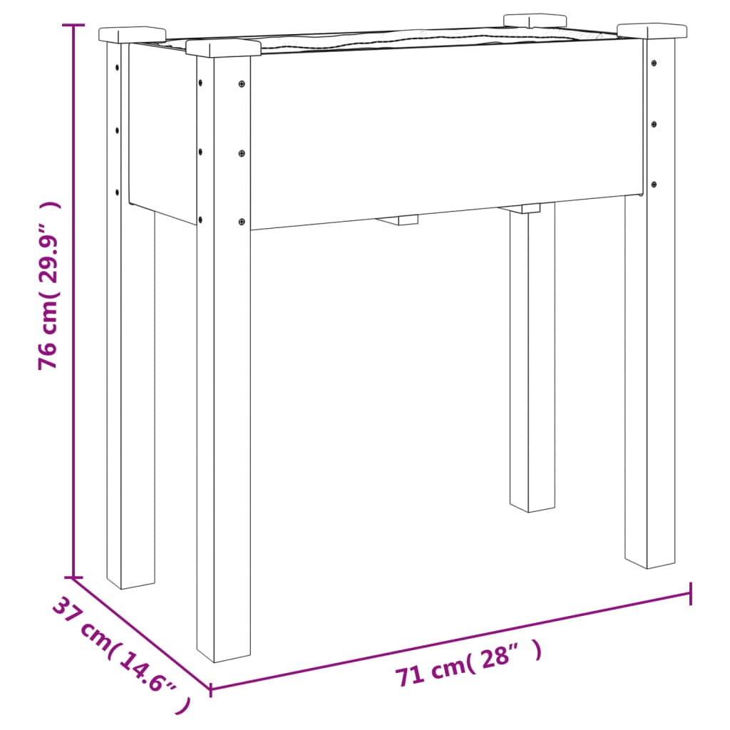 tömör fenyőfa kerekes ültetőláda béléssel 71 x 37 x 80 cm