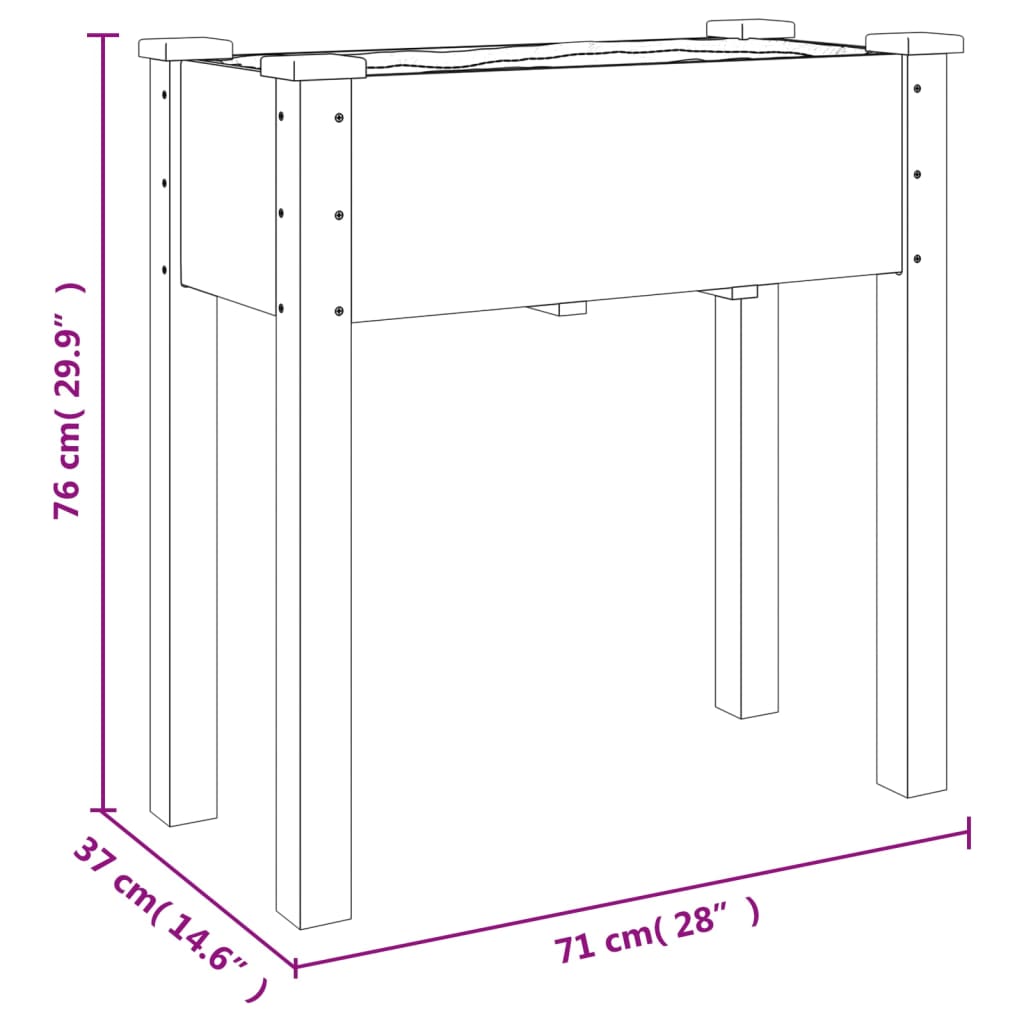 barna tömör fenyőfa kerekes ültetőláda béléssel 71 x 37 x 80 cm