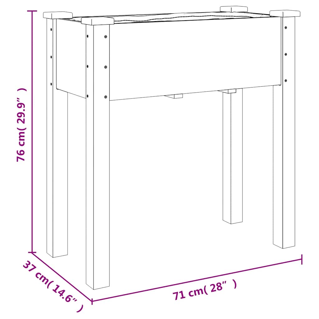 szürke tömör fenyőfa kerekes ültetőláda béléssel 71x37x80 cm