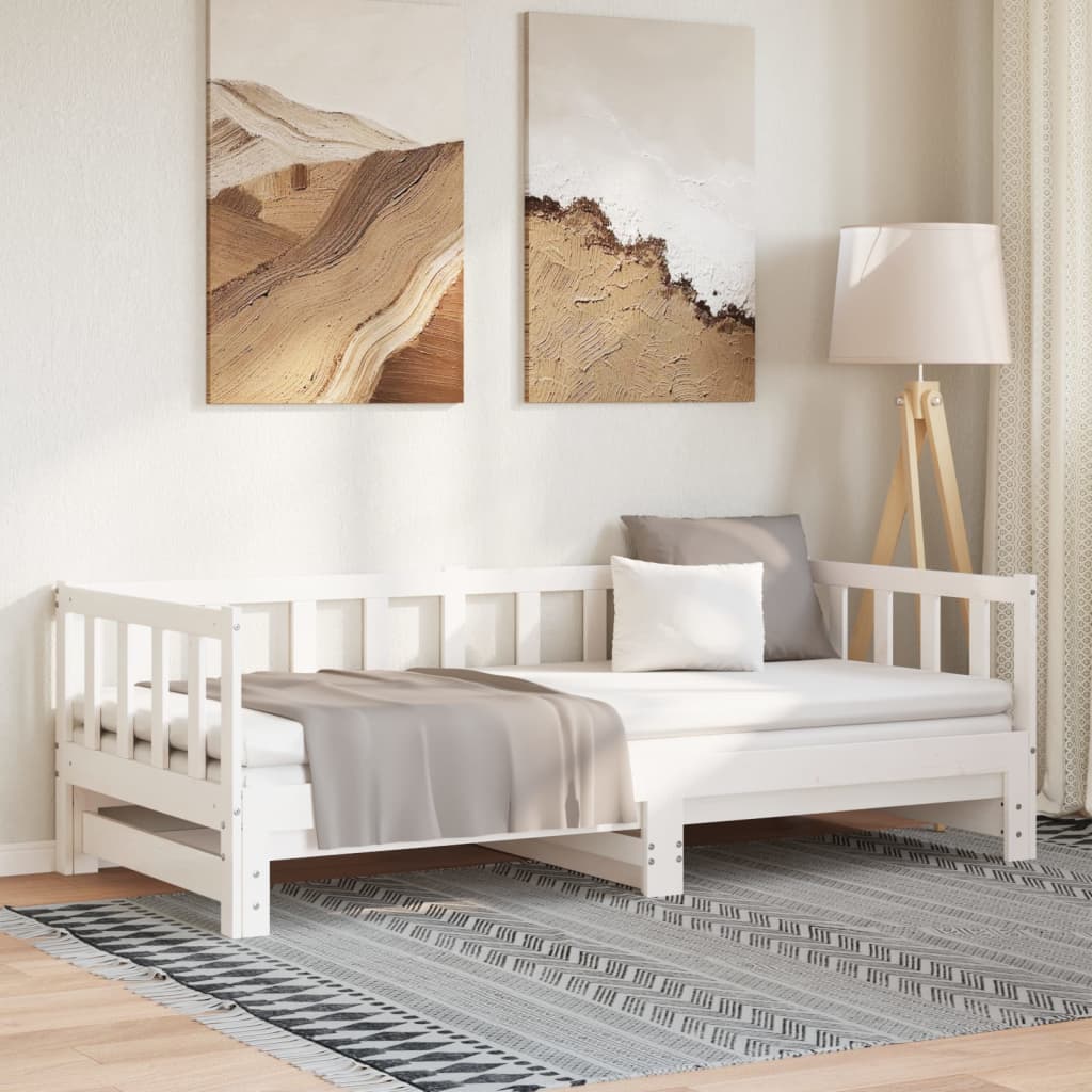 fehér tömör fenyőfa kihúzható kanapéágy 2 x (90 x 200) cm