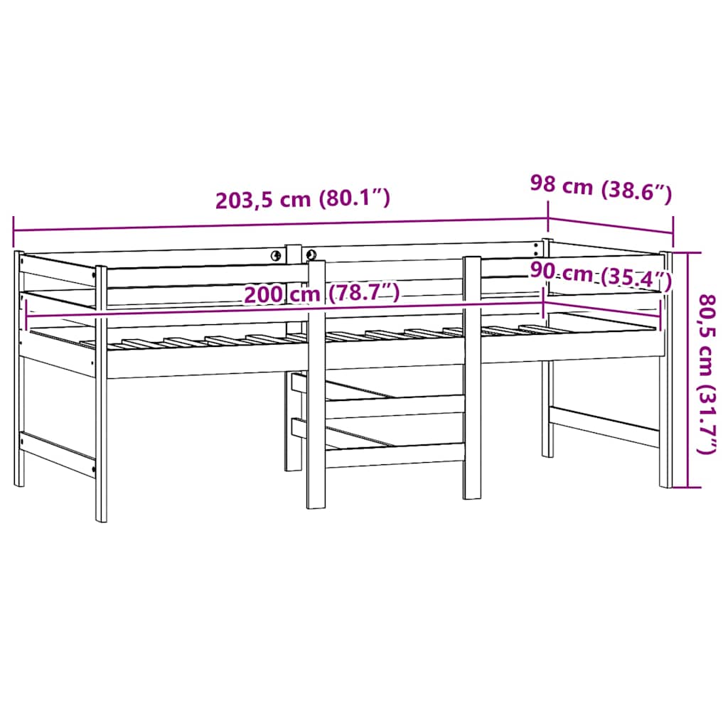 fehér tömör fenyőfa ágy matrac nélkül 90 x 200 cm