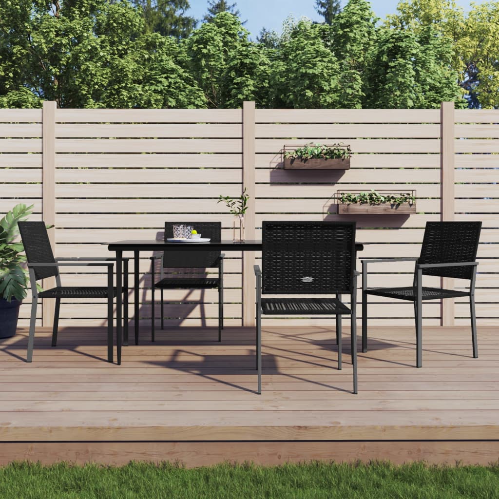 5 részes polyrattan és acél kerti étkezőgarnitúra