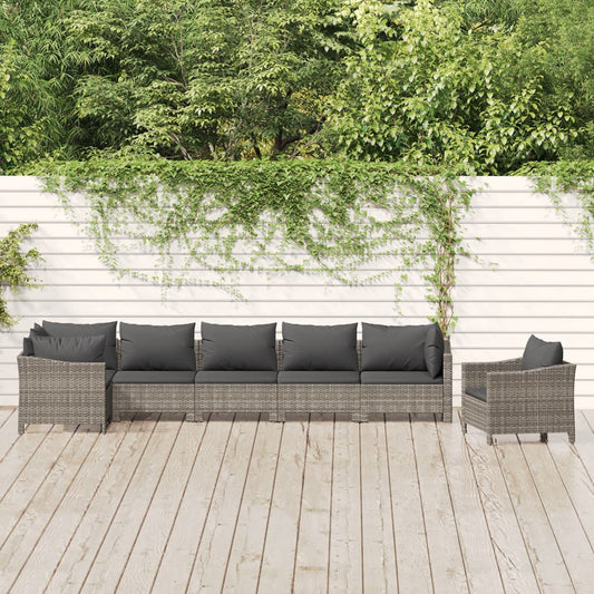 7 részes szürke polyrattan kerti ülőgarnitúra párnákkal