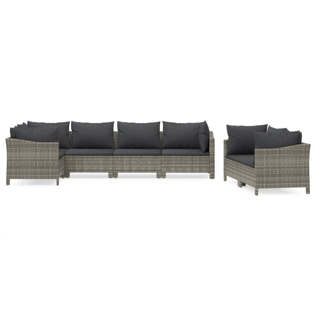 7 részes szürke polyrattan kerti ülőgarnitúra párnákkal