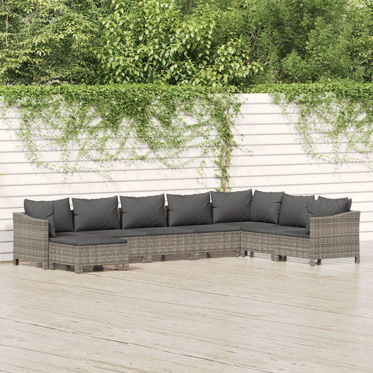 8 részes szürke polyrattan kerti ülőgarnitúra párnákkal
