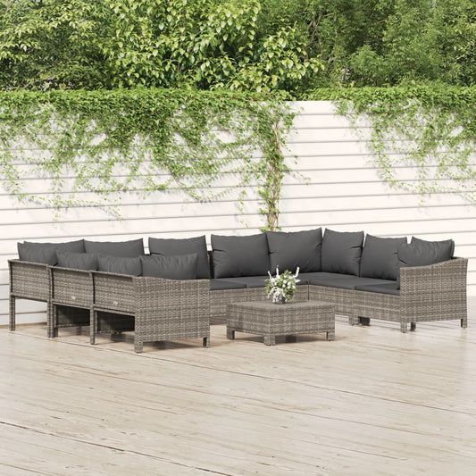 10 részes szürke polyrattan kerti ülőgarnitúra párnákkal