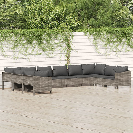 10 részes szürke polyrattan kerti ülőgarnitúra párnákkal