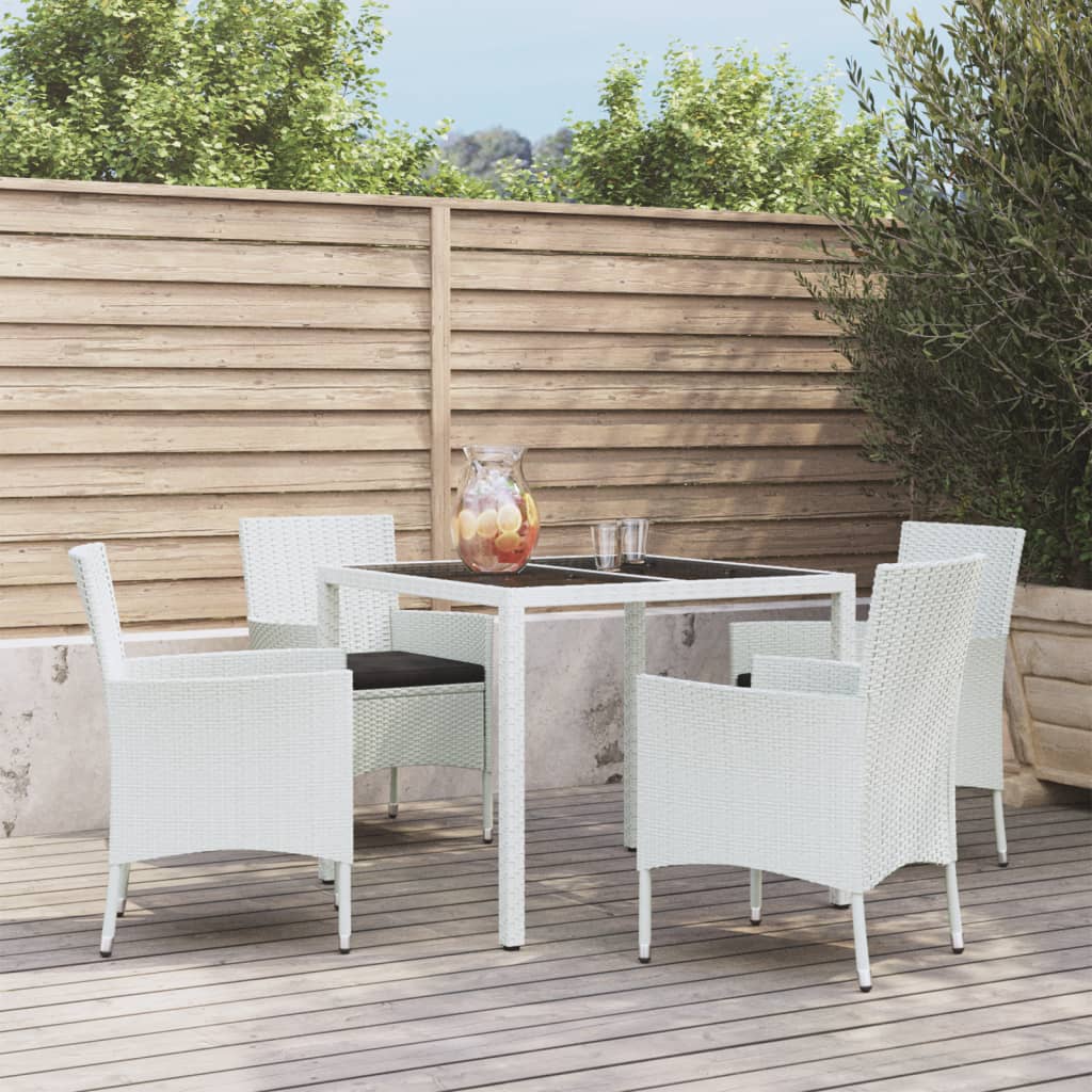 5 részes fehér polyrattan kerti étkezőgarnitúra párnákkal