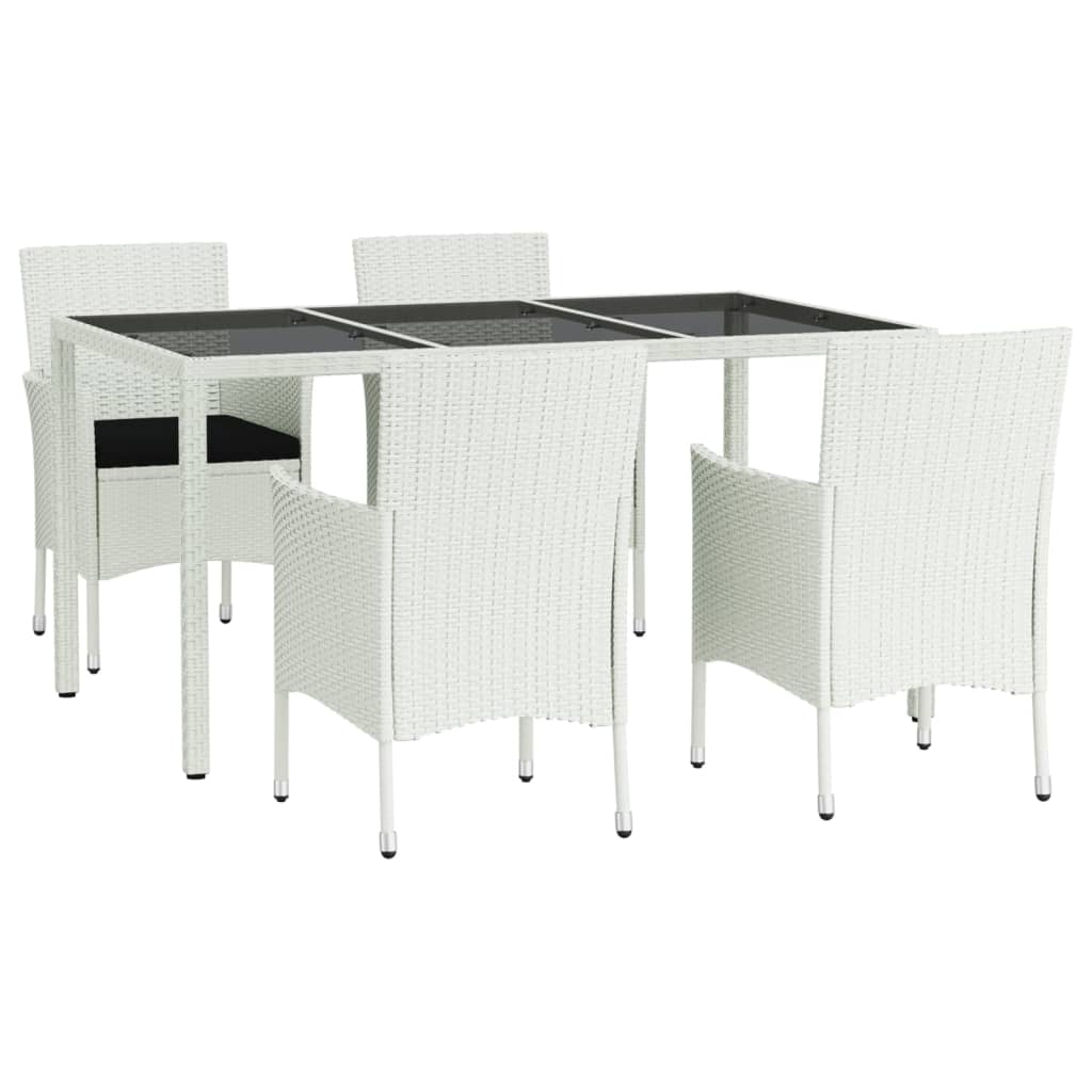 5 részes fehér polyrattan kerti étkezőgarnitúra párnákkal