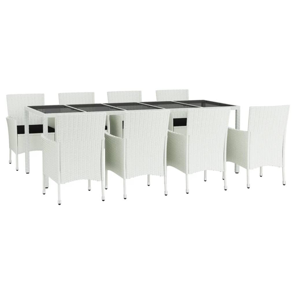 9 részes fehér polyrattan kerti étkezőgarnitúra párnákkal
