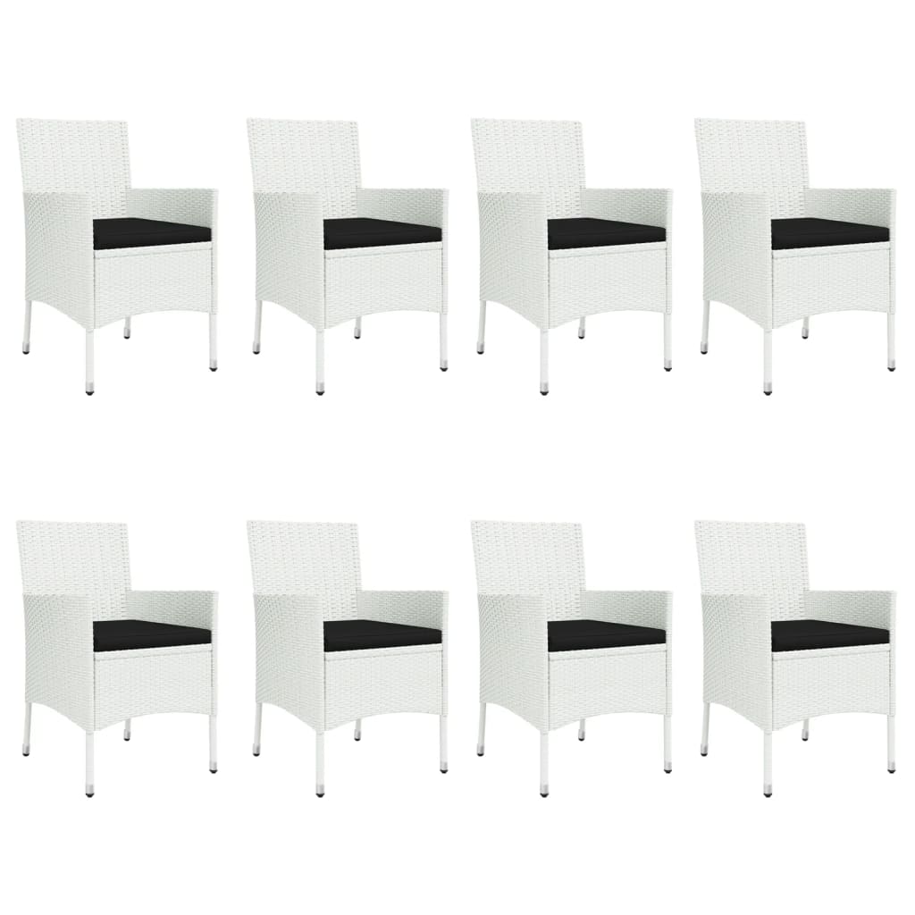 9 részes fehér polyrattan kerti étkezőgarnitúra párnákkal