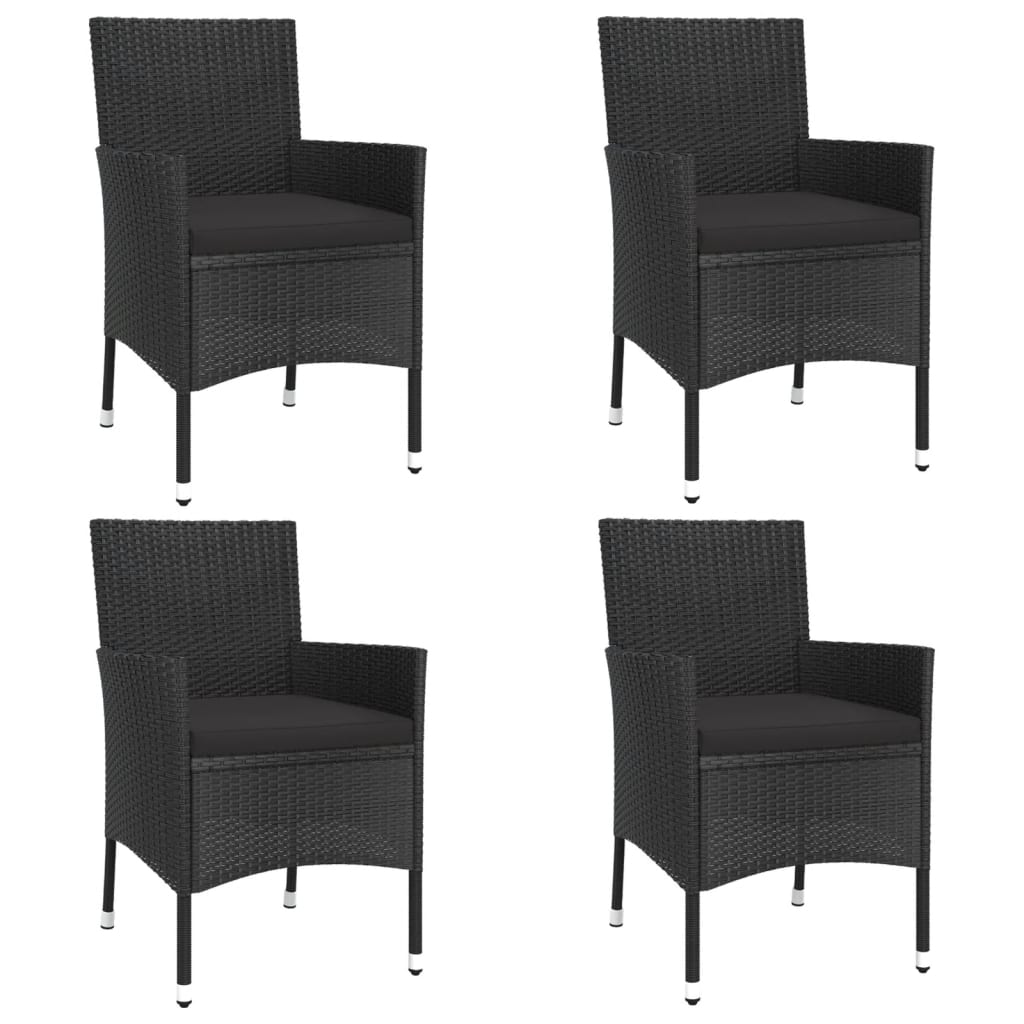5 részes fekete polyrattan kerti étkezőgarnitúra párnákkal