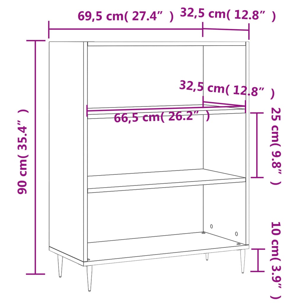betonszürke szerelt fa könyvespolc 69,5 x 32,5 x 90 cm