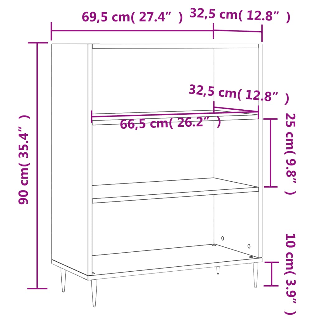 betonszürke szerelt fa könyvespolc 69,5 x 32,5 x 90 cm
