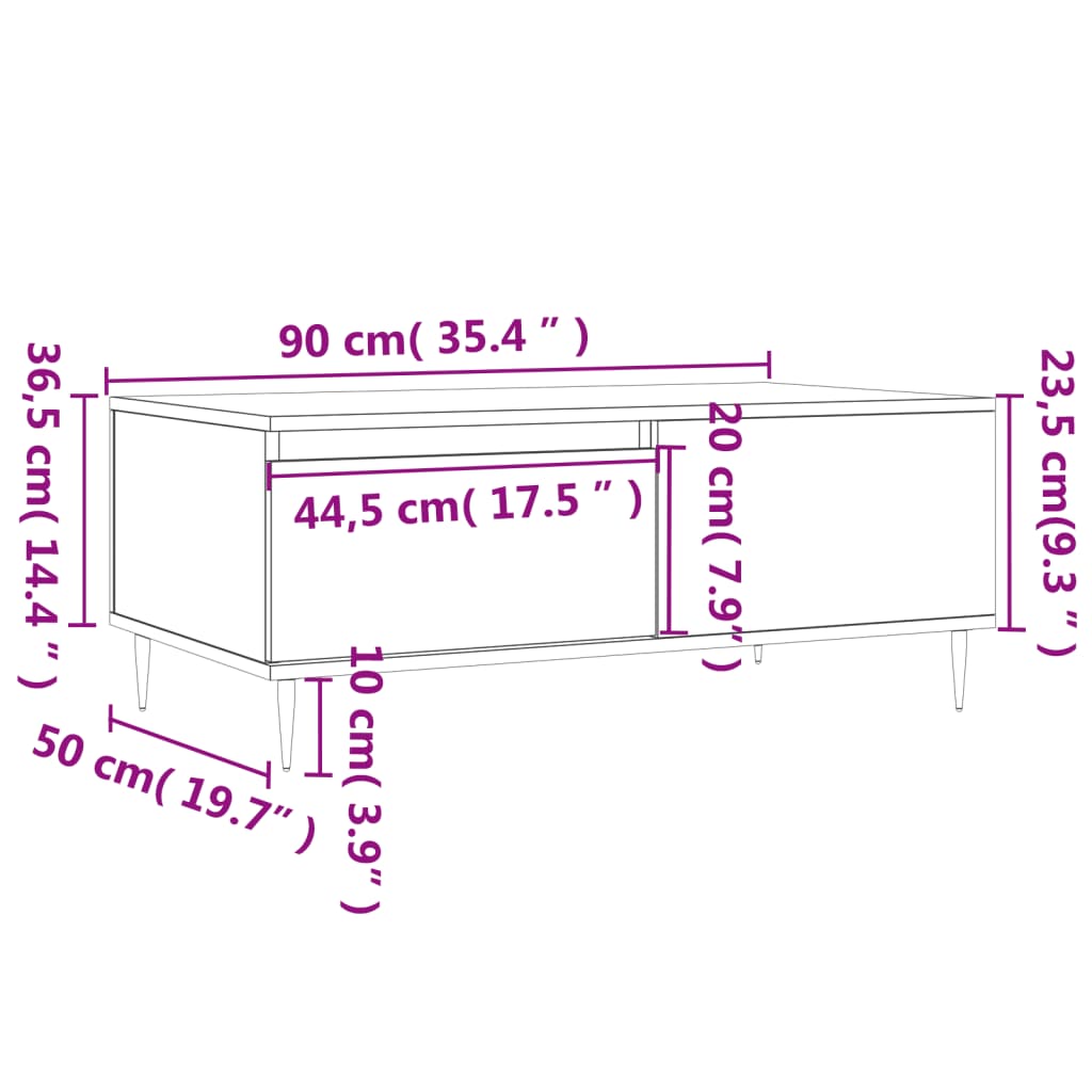fekete szerelt fa dohányzóasztal 90x50x36,5 cm
