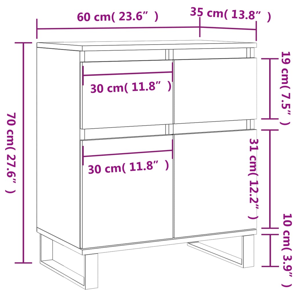fehér szerelt fa tálalószekrény 60 x 35 x 70 cm