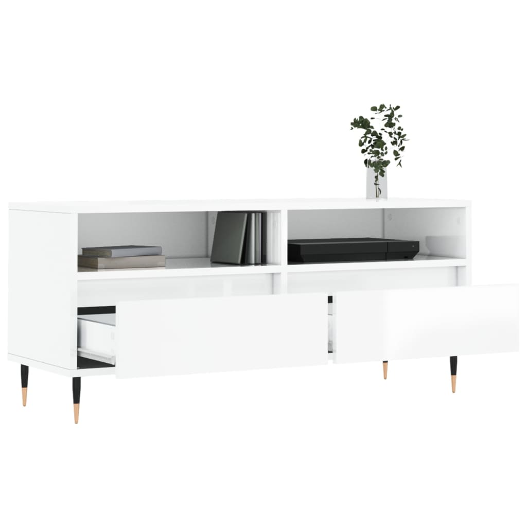 magasfényű fehér szerelt fa TV-szekrény 100 x 34,5 x 44,5 cm