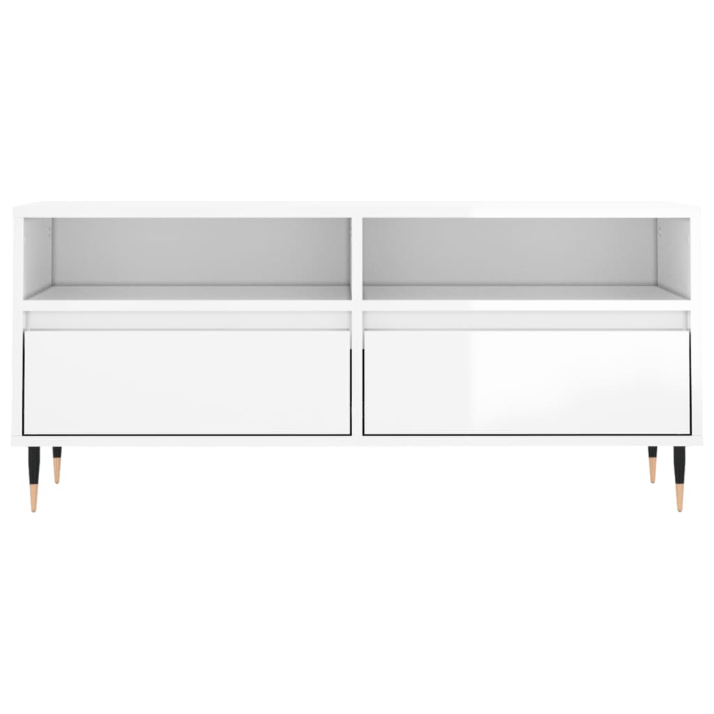 magasfényű fehér szerelt fa TV-szekrény 100 x 34,5 x 44,5 cm