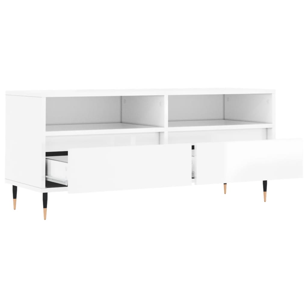 magasfényű fehér szerelt fa TV-szekrény 100 x 34,5 x 44,5 cm