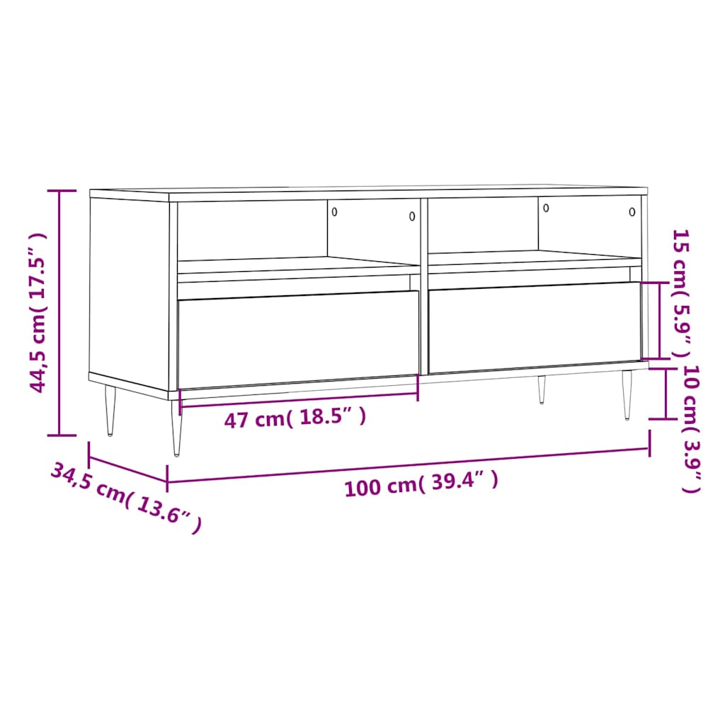 füstös tölgy színű szerelt fa TV-szekrény 100x34,5x44,5 cm