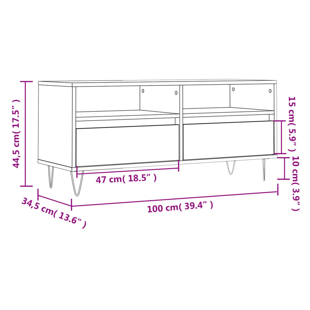 szürke sonoma színű szerelt fa TV-szekrény 100x34,5x44,5 cm