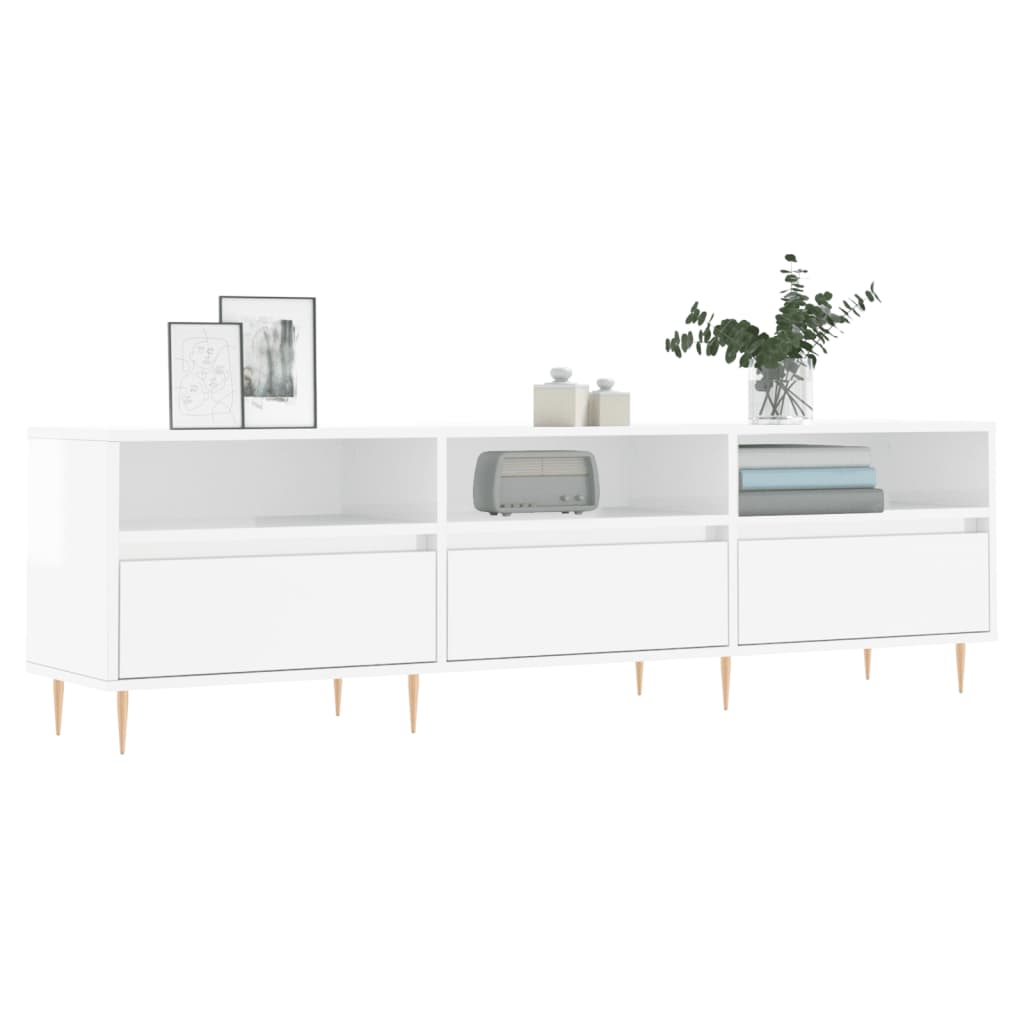 magasfényű fehér szerelt fa TV-szekrény 150 x 30 x 44,5 cm