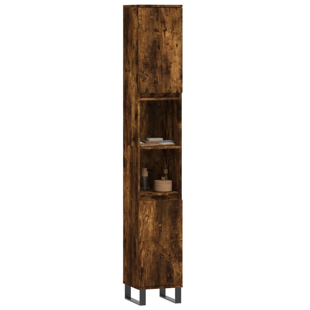 füstös tölgy színű szerelt fa fürdőszobaszekrény 30x30x190 cm