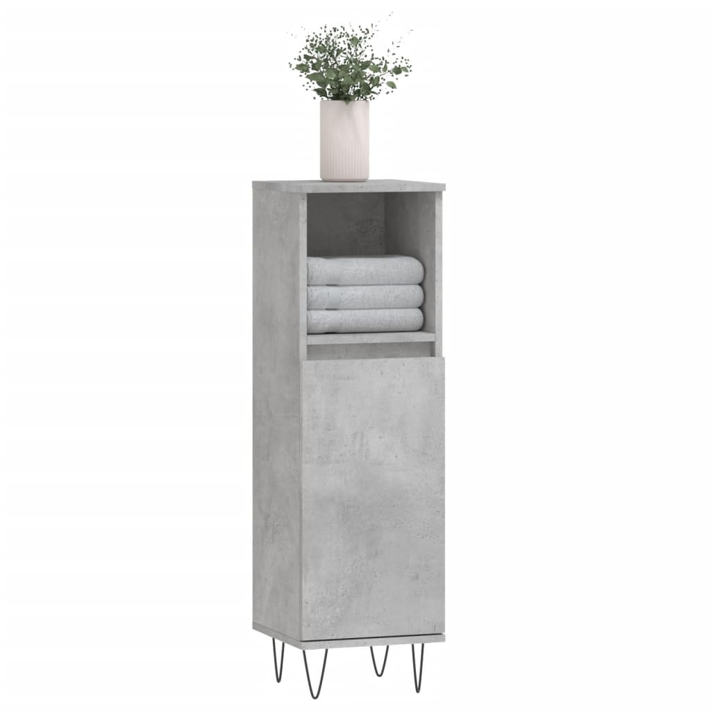 betonszürke szerelt fa fürdőszobaszekrény 30 x 30 x 100 cm