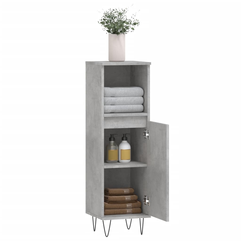 betonszürke szerelt fa fürdőszobaszekrény 30 x 30 x 100 cm