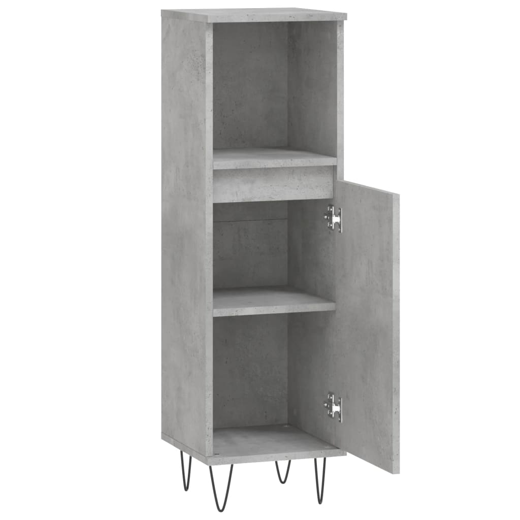 betonszürke szerelt fa fürdőszobaszekrény 30 x 30 x 100 cm