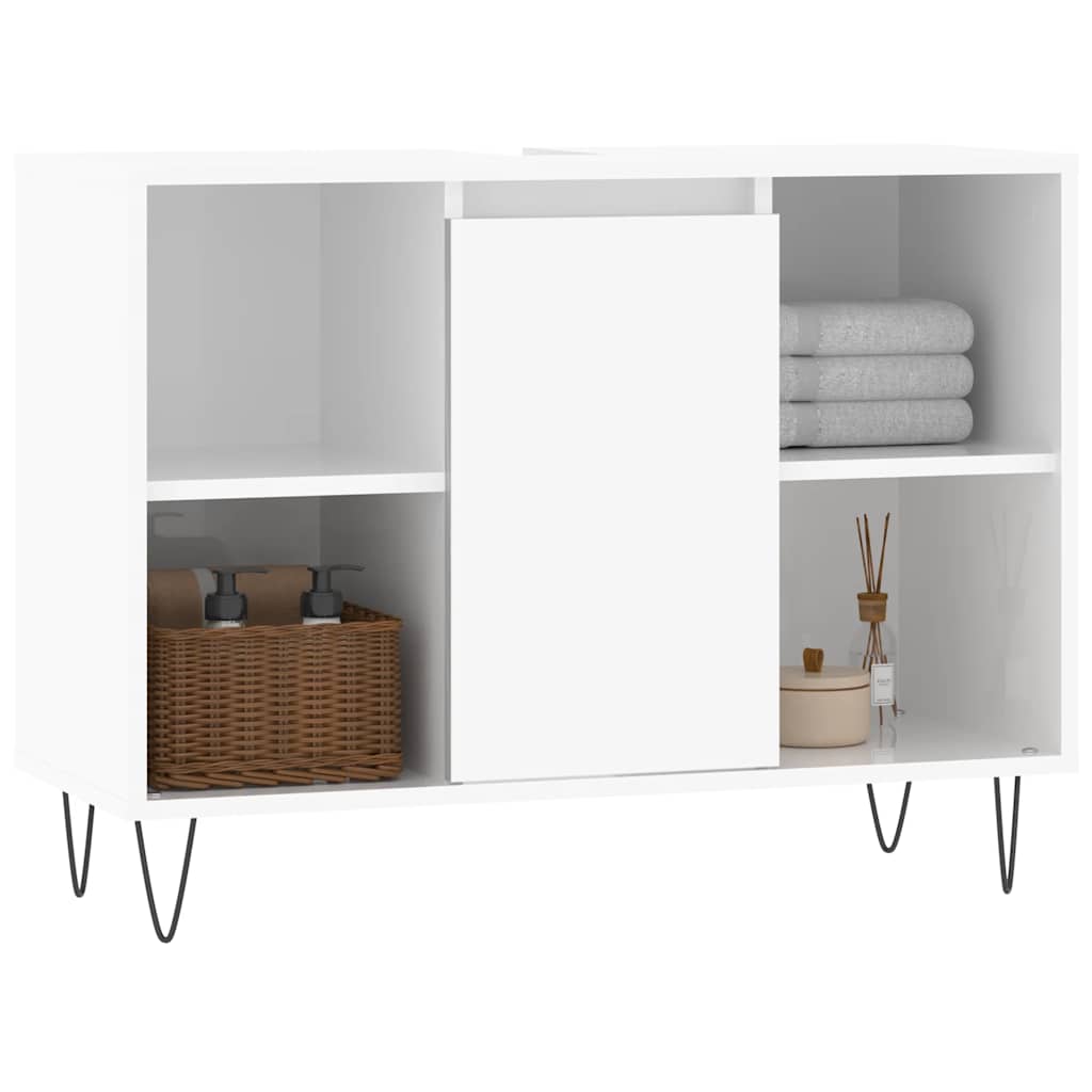 magasfényű fehér szerelt fa fürdőszobaszekrény 80 x 33 x 60 cm