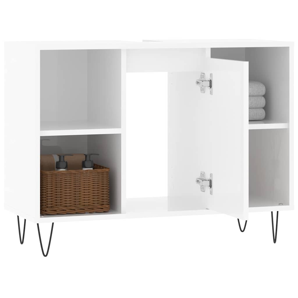 magasfényű fehér szerelt fa fürdőszobaszekrény 80 x 33 x 60 cm