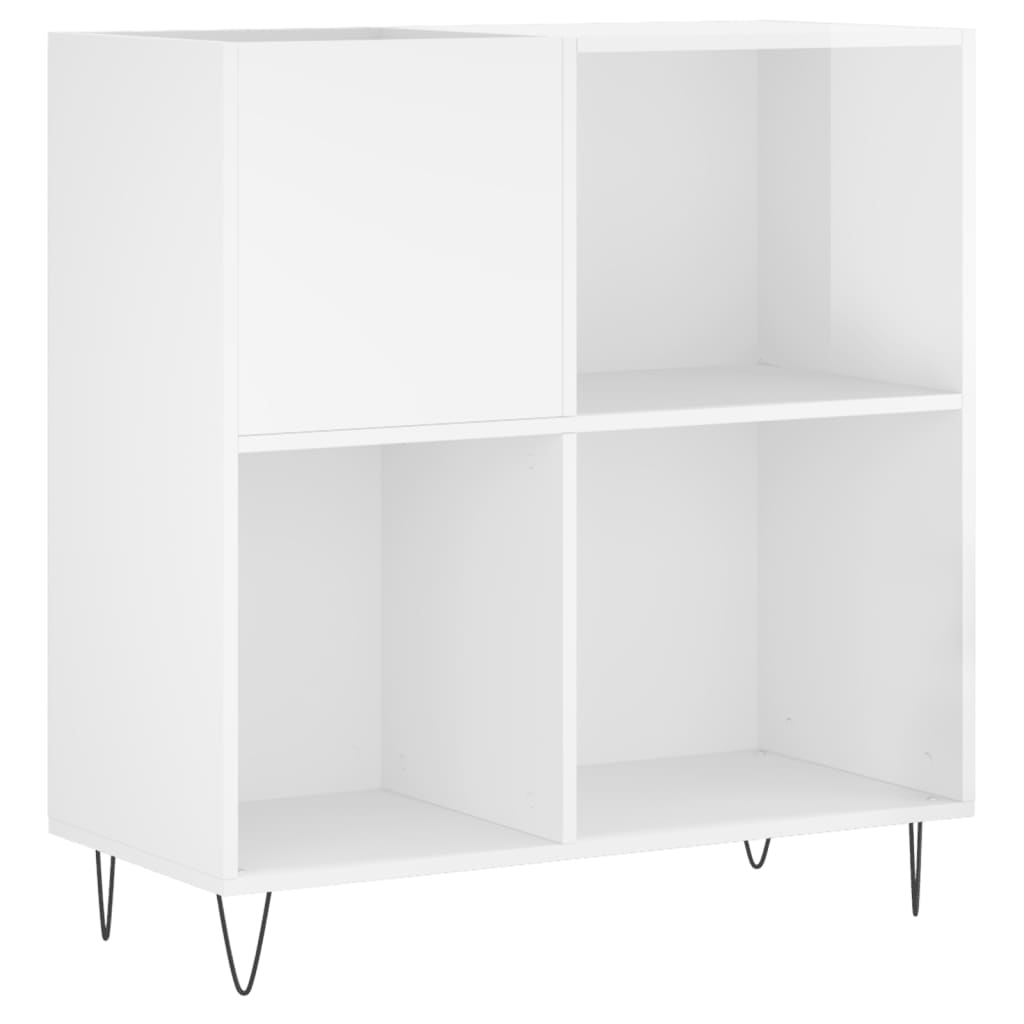 magasfényű fehér szerelt fa hanglemezszekrény 84,5 x 38 x 89 cm