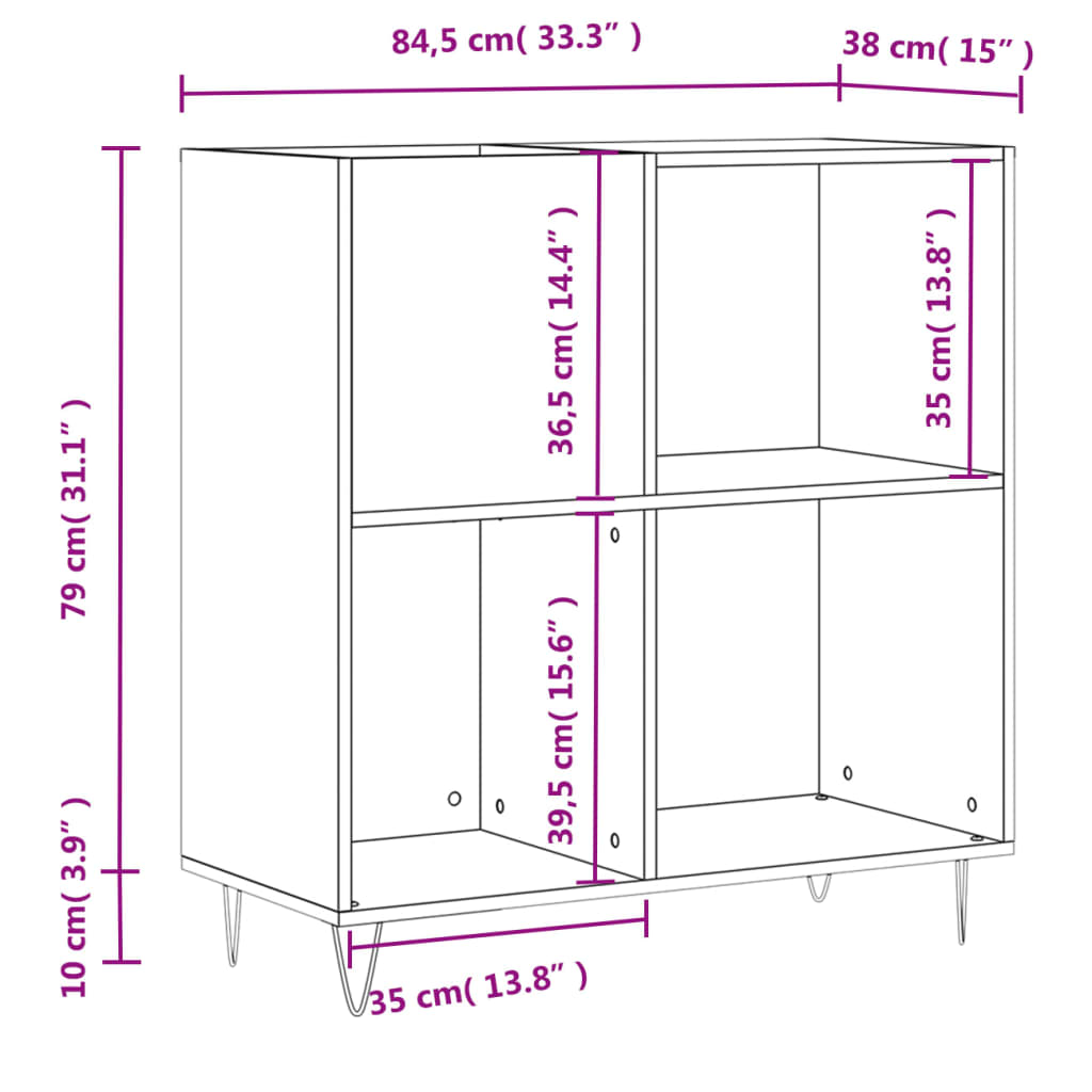betonszürke szerelt fa hanglemezszekrény 84,5 x 38 x 89 cm