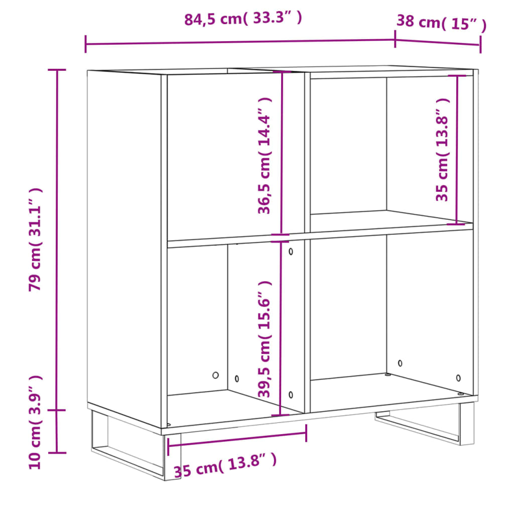 betonszürke szerelt fa hanglemezszekrény 84,5 x 38 x 89 cm