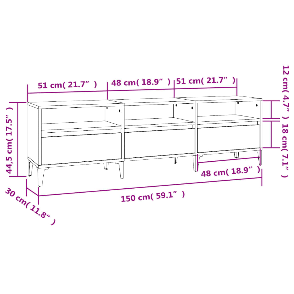 betonszürke szerelt fa TV-szekrény 150x30x44,5 cm