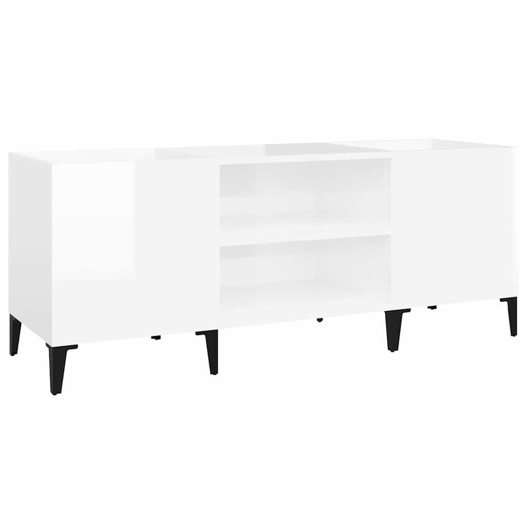 magasfényű fehér szerelt fa hanglemezszekrény 121x38x48 cm
