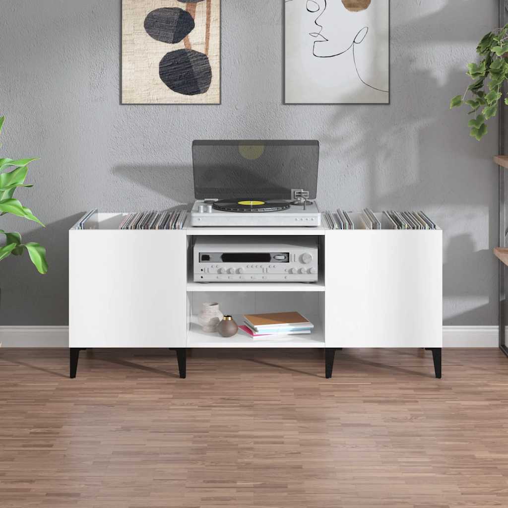 magasfényű fehér szerelt fa hanglemezszekrény 121x38x48 cm