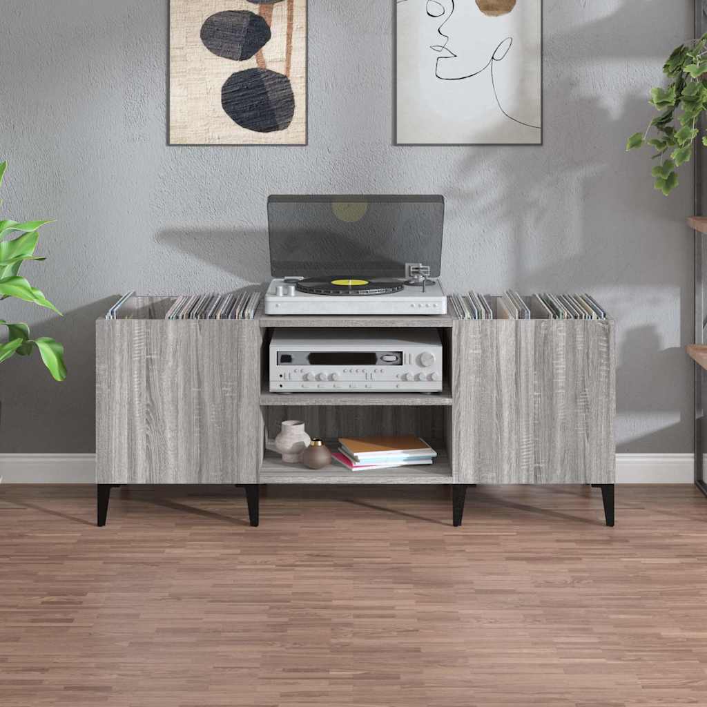 szürke sonoma színű szerelt fa hanglemezszekrény 121x38x48 cm