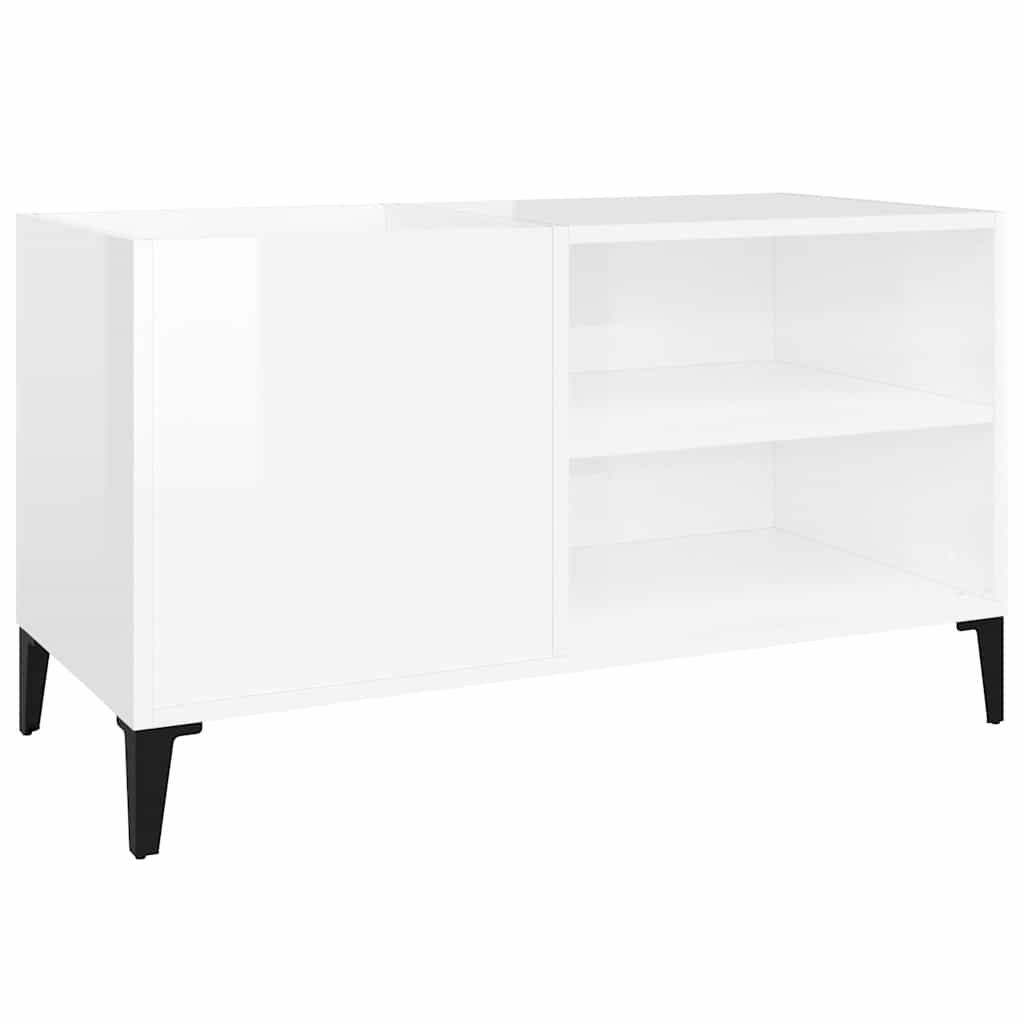 magasfényű fehér szerelt fa hanglemezszekrény 84,5x38x48 cm