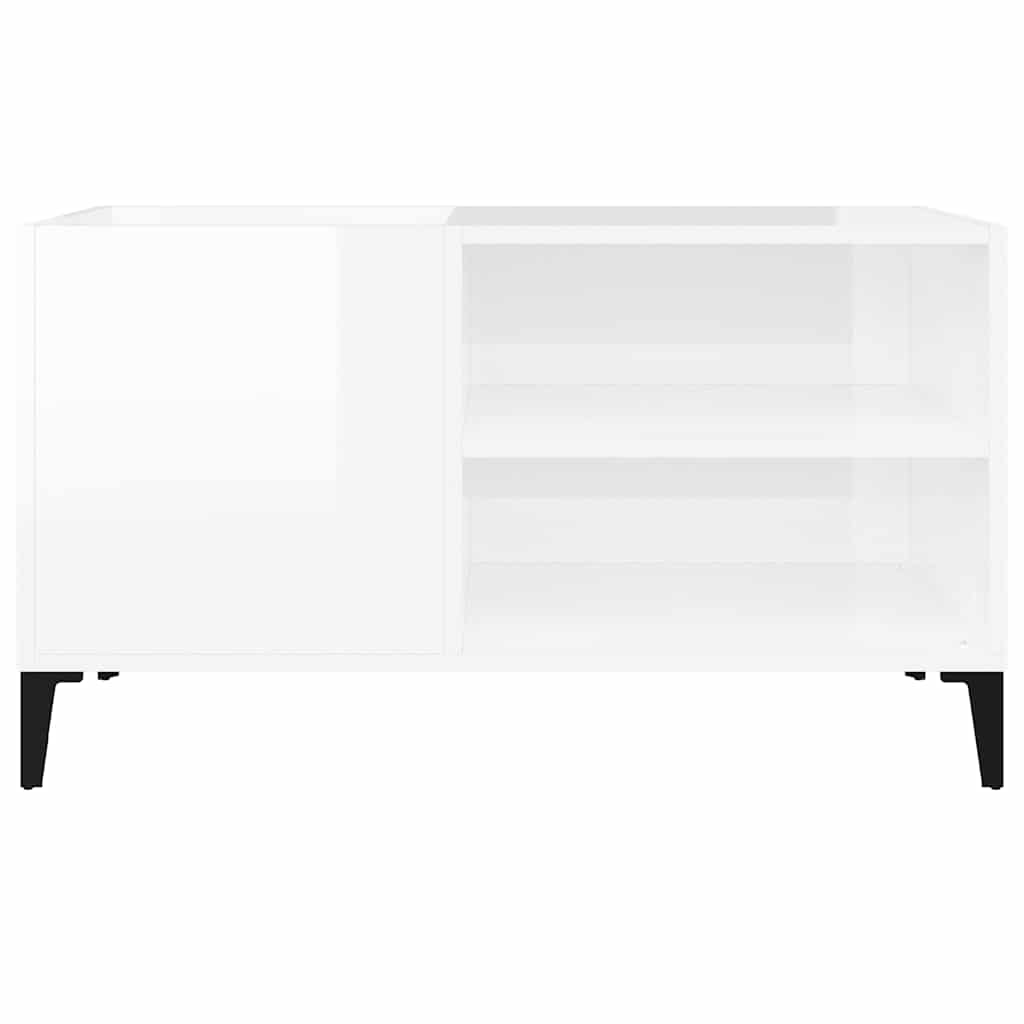 magasfényű fehér szerelt fa hanglemezszekrény 84,5x38x48 cm
