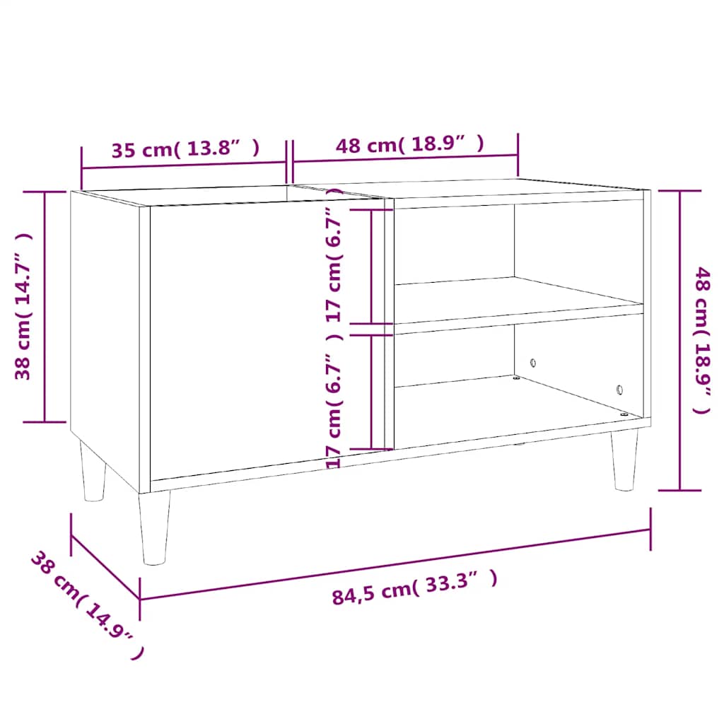 betonszürke szerelt fa hanglemezszekrény 84,5x38x48 cm