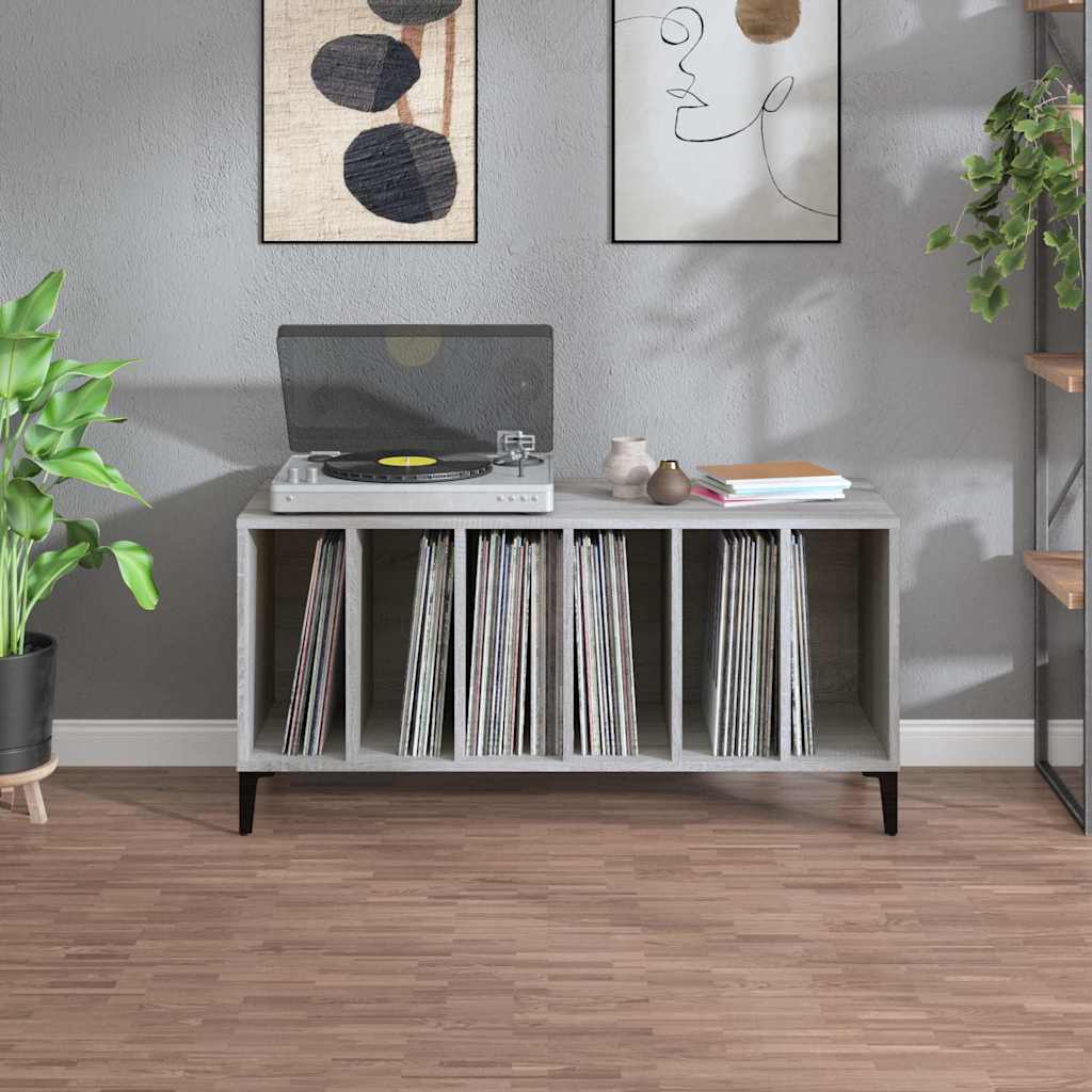szürke sonoma színű szerelt fa hanglemezszekrény 100x38x48 cm