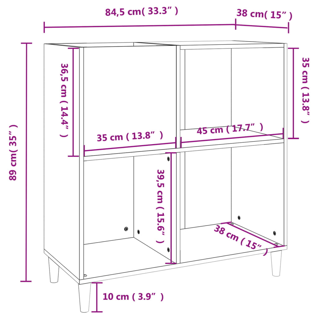 fekete szerelt fa hanglemezszekrény 84,5 x 38 x 89 cm