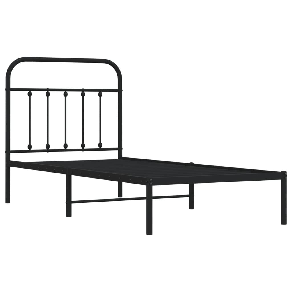 fekete fém ágykeret fejtámlával 80 x 200 cm